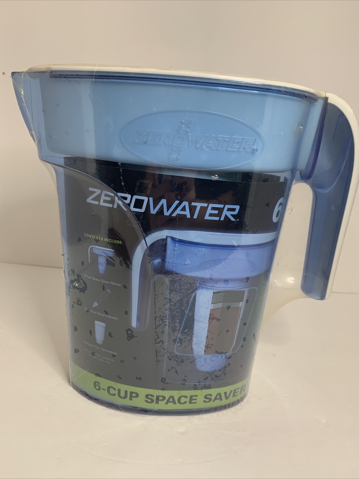 ZP-006-4, 6 Cup Water Filter Pitcher with Water Quality Meter,White and Blue