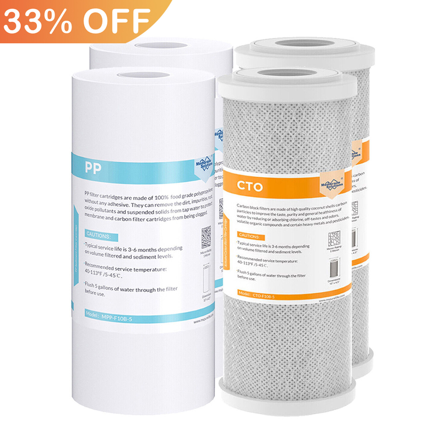 4 Pack 10″x4.5″ Activated CTO Carbon Block Sediment Water Filter Whole House Set