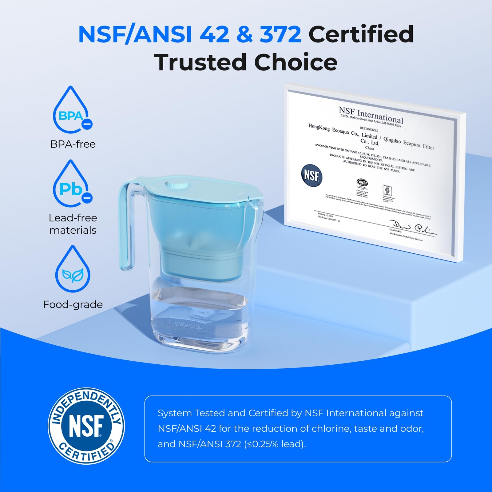 200-Gallon Long-Life Water Filter Pitcher,NSF Certified Water Purifier
