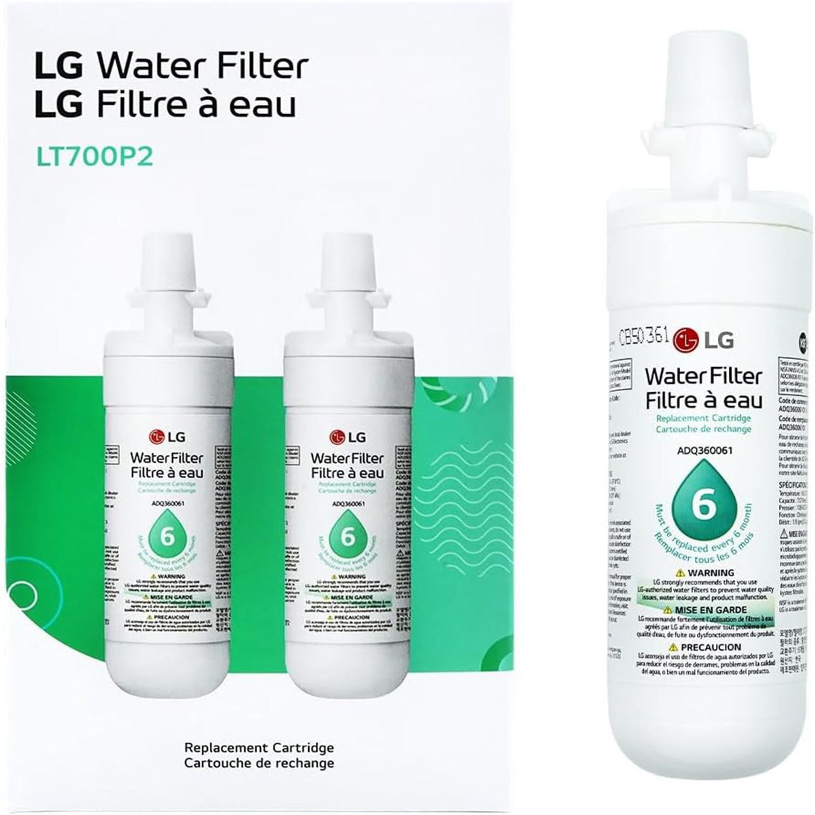 LG LT700P2 6-Month / 200 Gallon Refrigerator Replacement Water Filter – 2 Count
