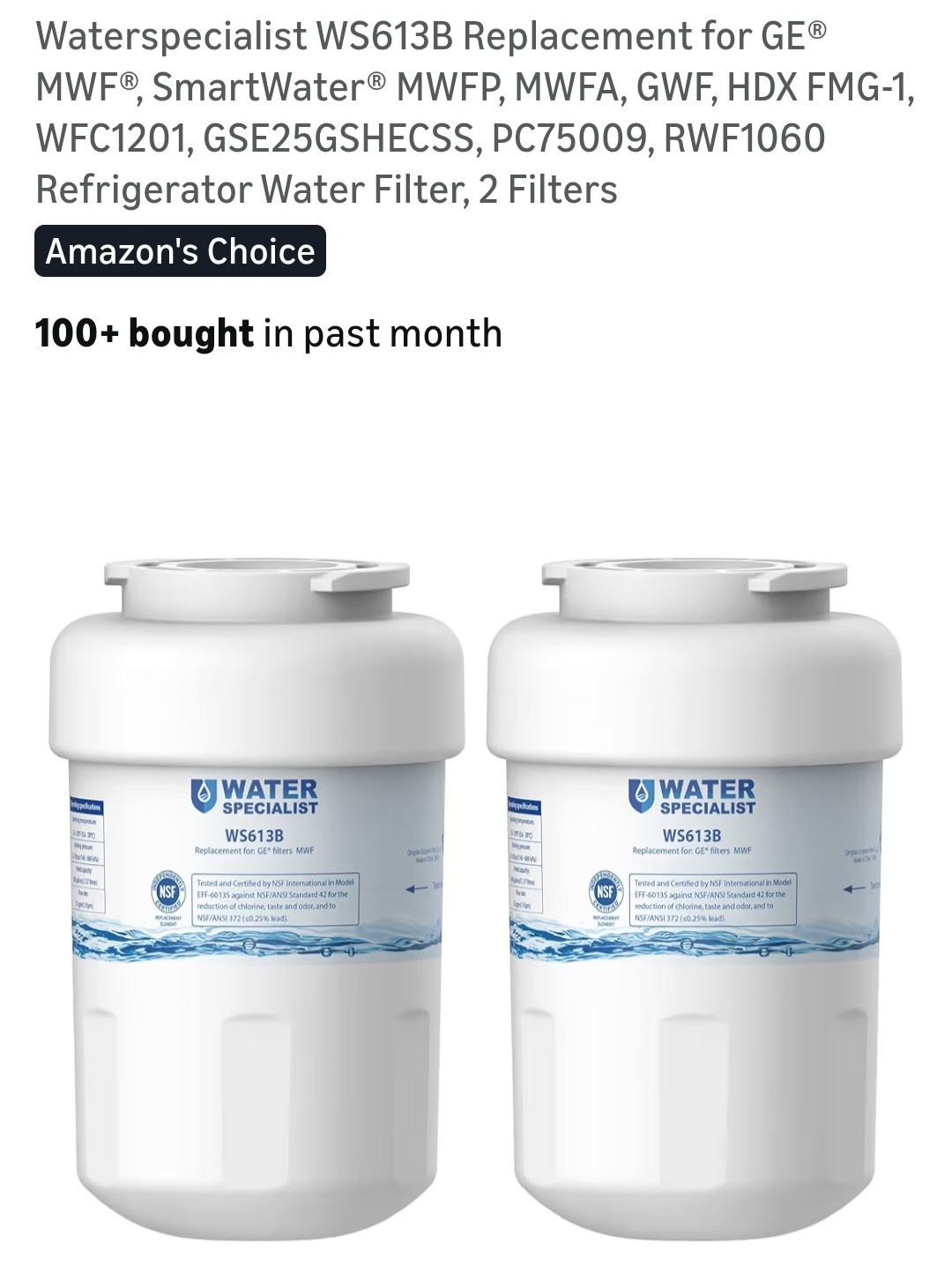 Waterspecialist WS613B Replacement for GE® MWF®, SmartWater® MWFP, MWFA, GWF,…