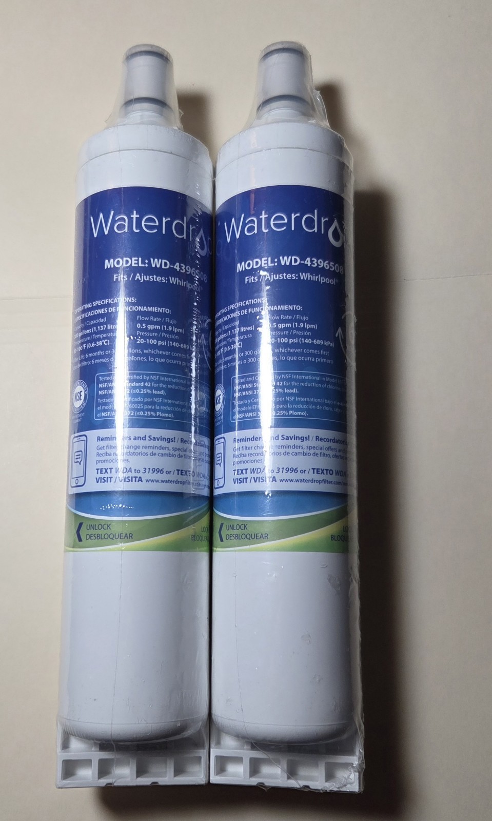 Lot Of 2 Waterdrop WD-4396508 Water Filters For Whirlpool New Factory Sealed
