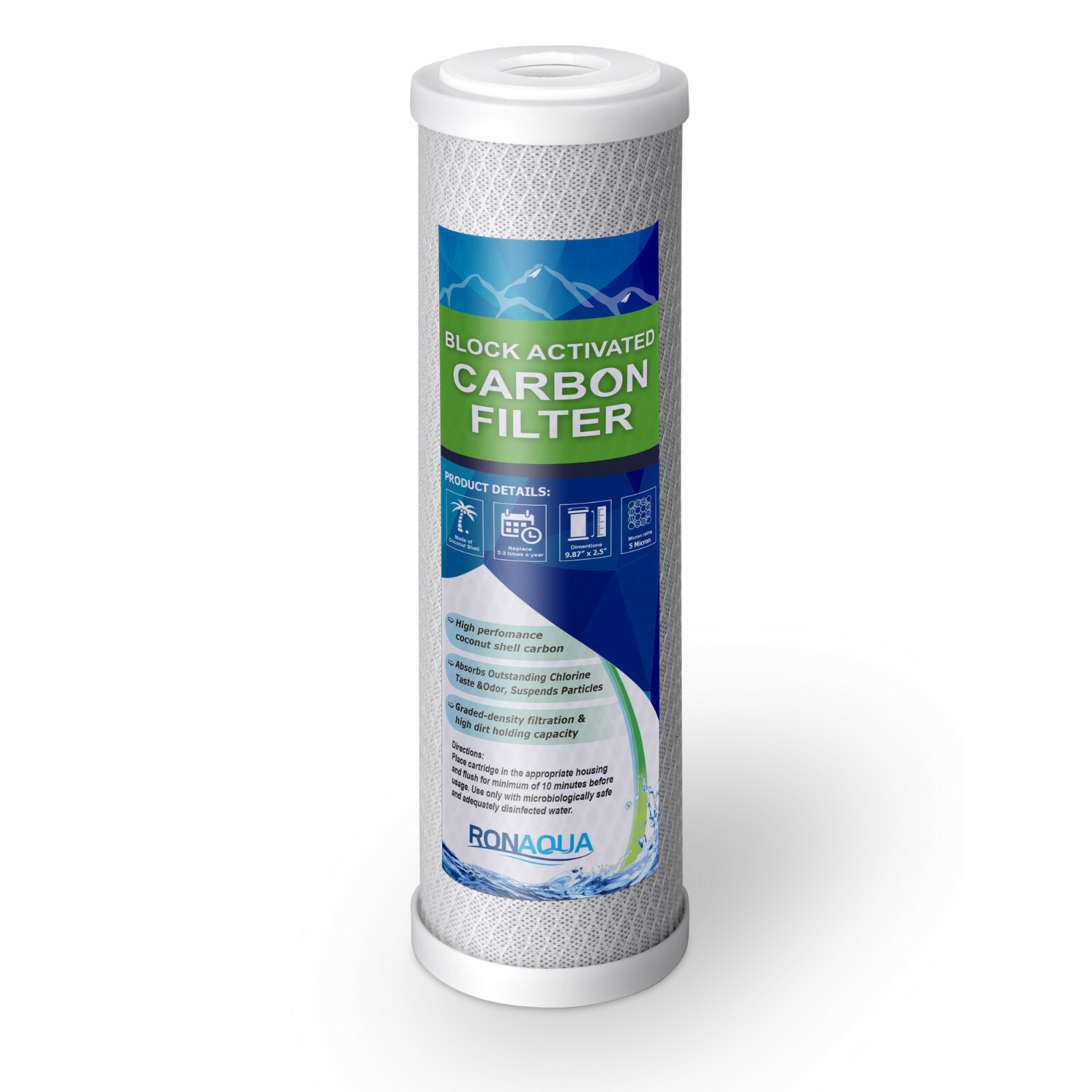 9.875″ x 2.5″ Coconut Shell Carbon Block Water Filter for Whole house & RO