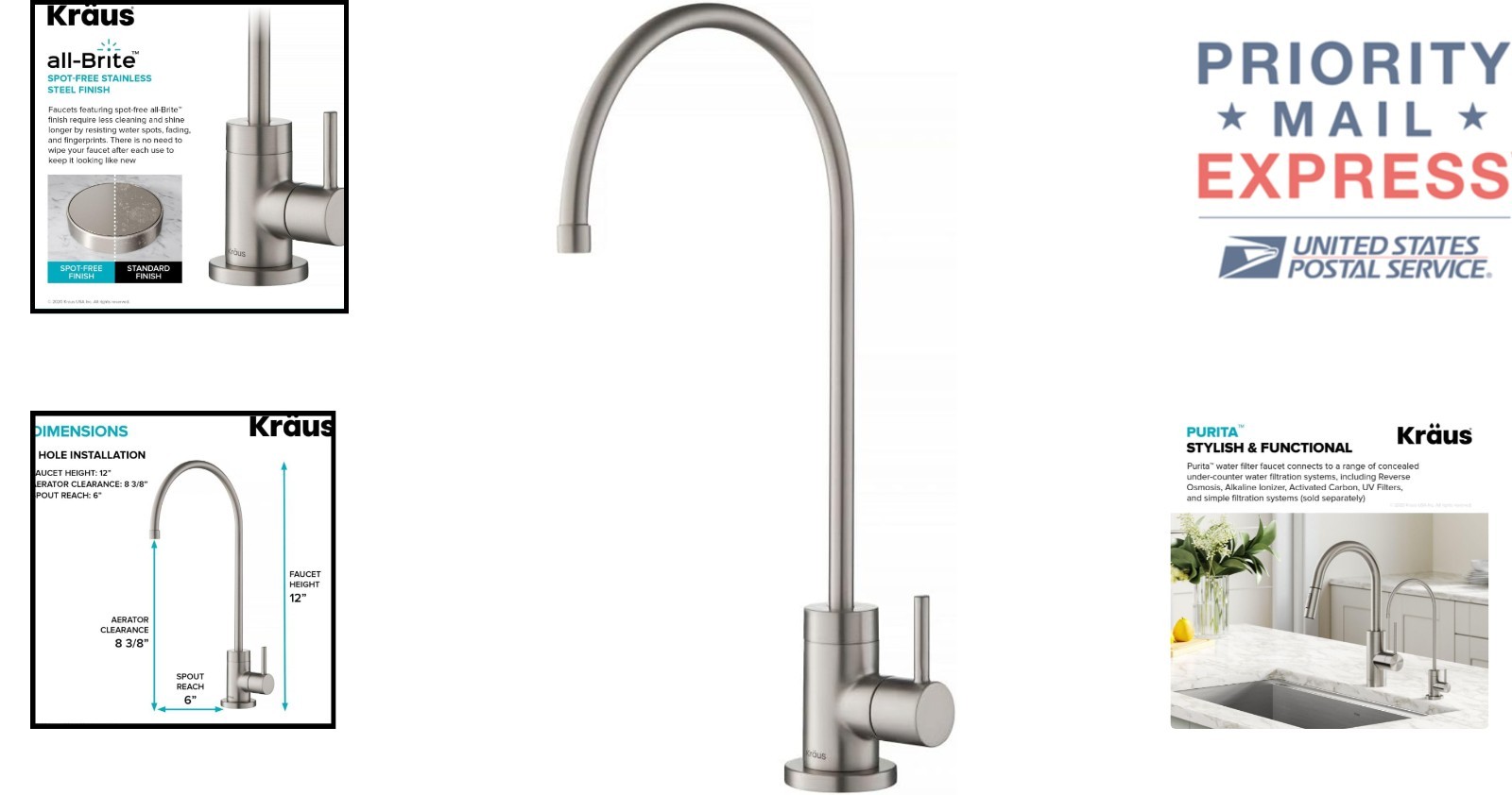 Contemporary 12-Inch Lead-Free Water Filter Faucet in Spot-Free Stainless Steel