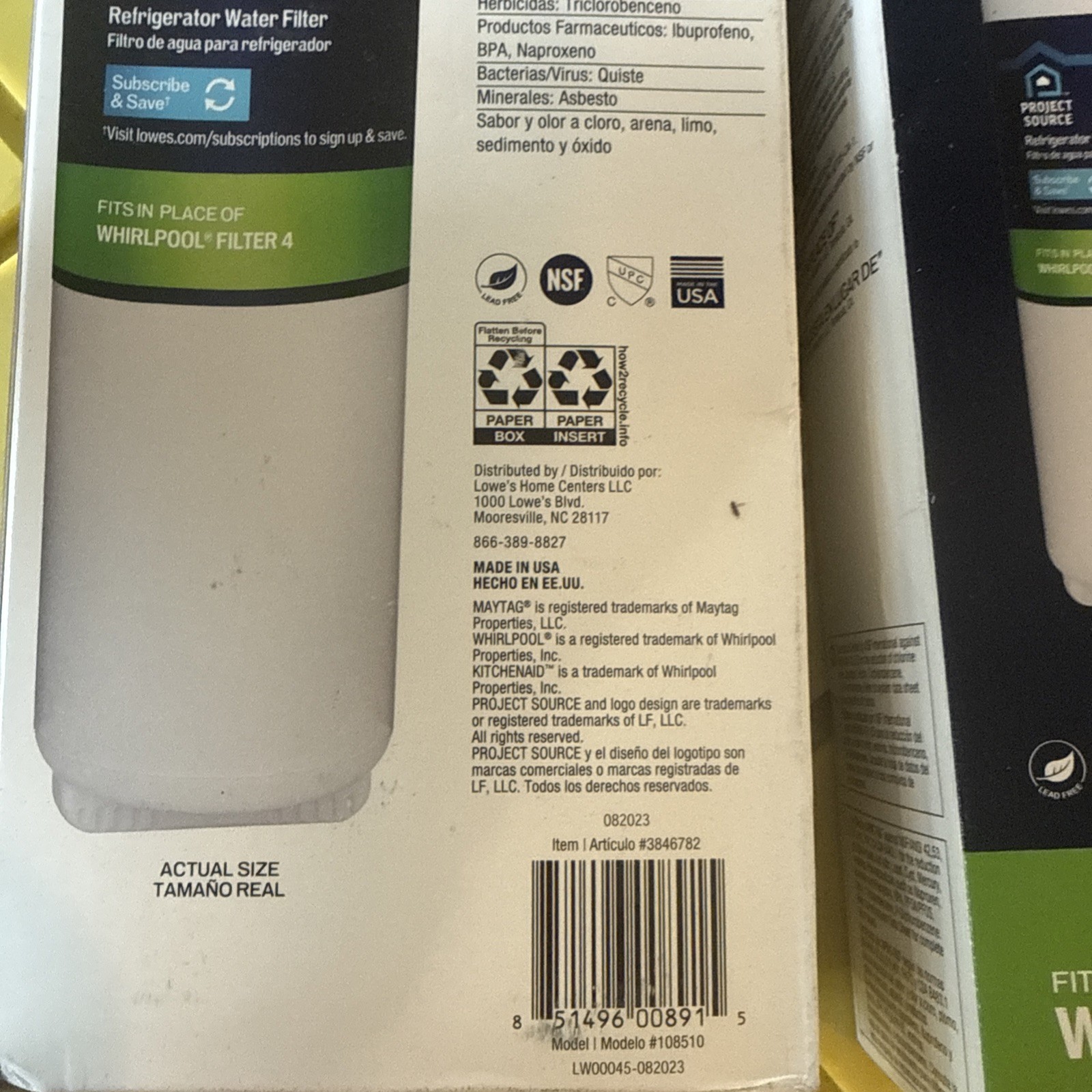 2, 2-PACKS! Project Source 3846782 M-2-2 Fridge Water Filter Whirlpool Filter 4