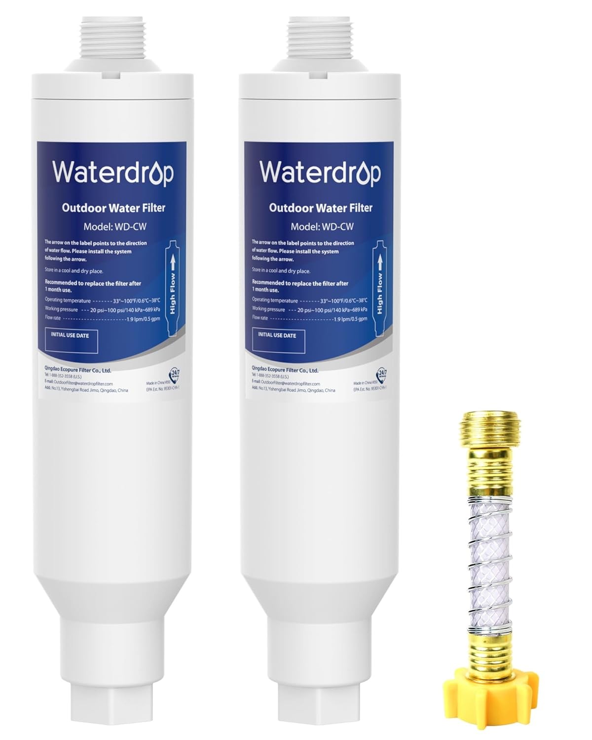 Waterdrop Hard Water Filter for Hose Car Wash, 2 Pack with Hose Protector