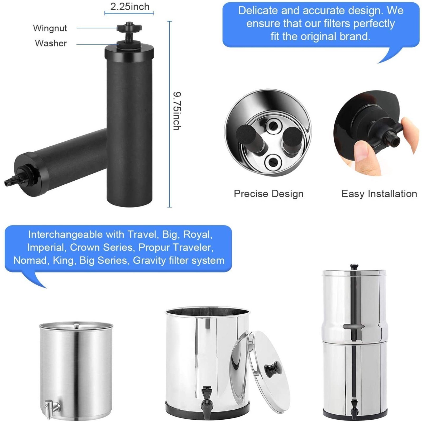 2Packs Water Filter Replacement for Berkey® BB9-2 Black Activated Carbon Filters