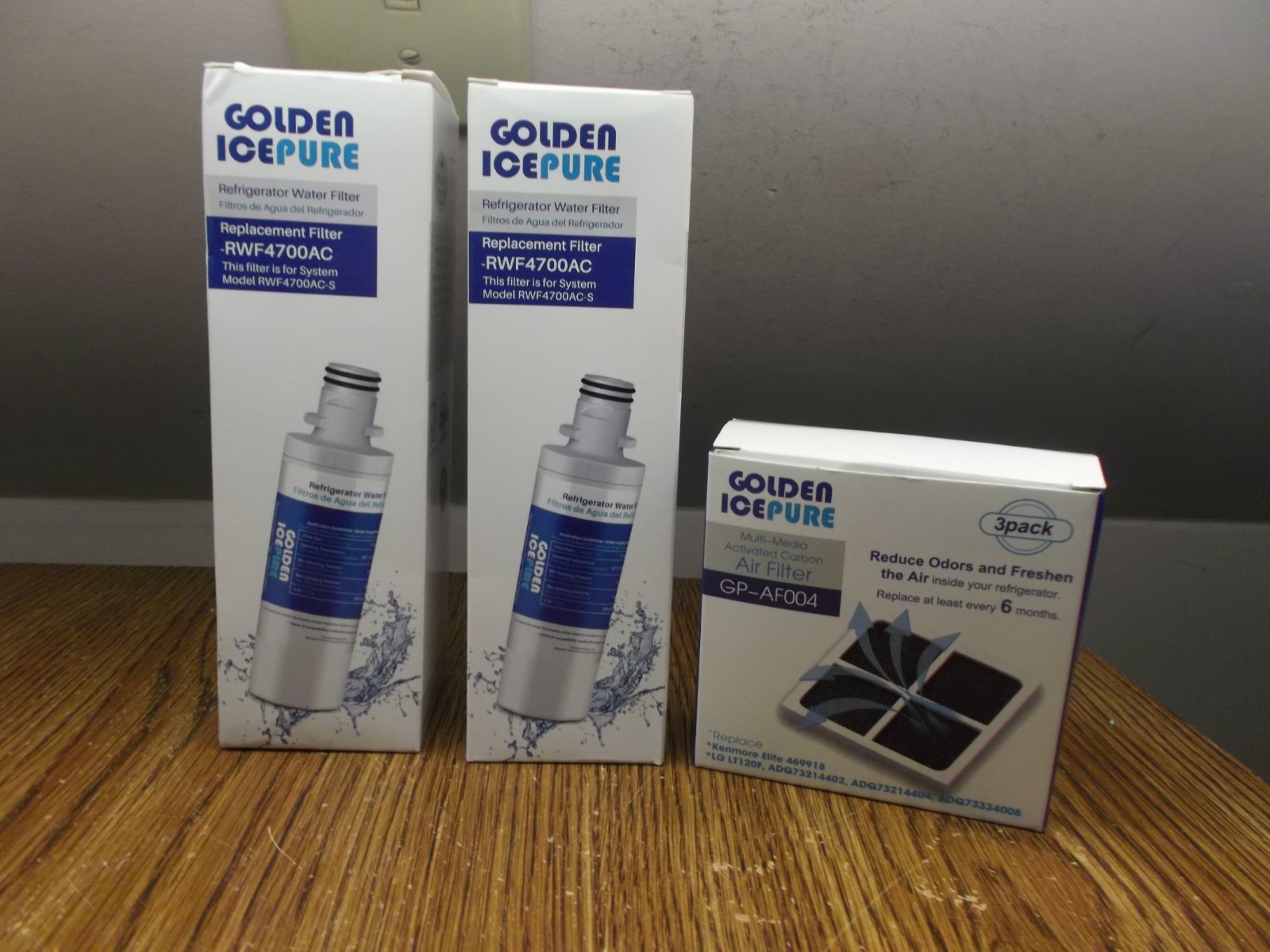 2 NEW RWF4700AC GOLDEN ICEPURE REFRIGERATOR WATER FILTER & 2 NEW GP-Af004 AIR FI