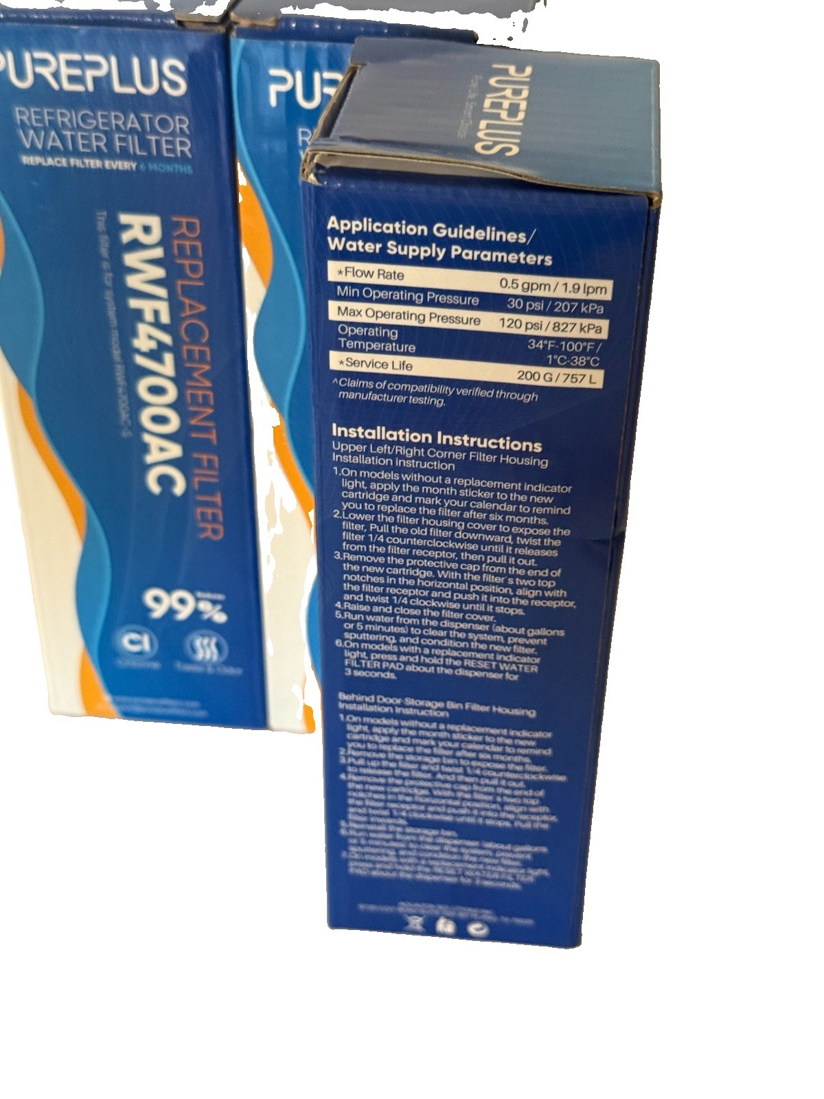 PurePlus RWF4700AC Refrigerator Water Filter Replacement 3-Pack Brand New