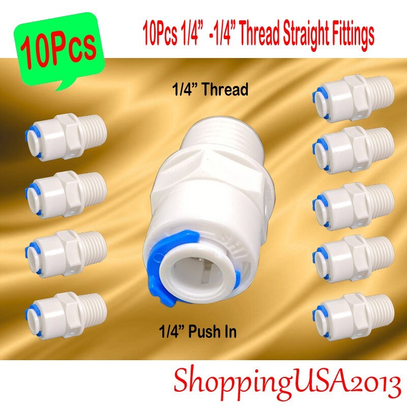 10 Pcs 1/4″-1/4″ Thread Male Straight Fitting Connector RO Water Filter System