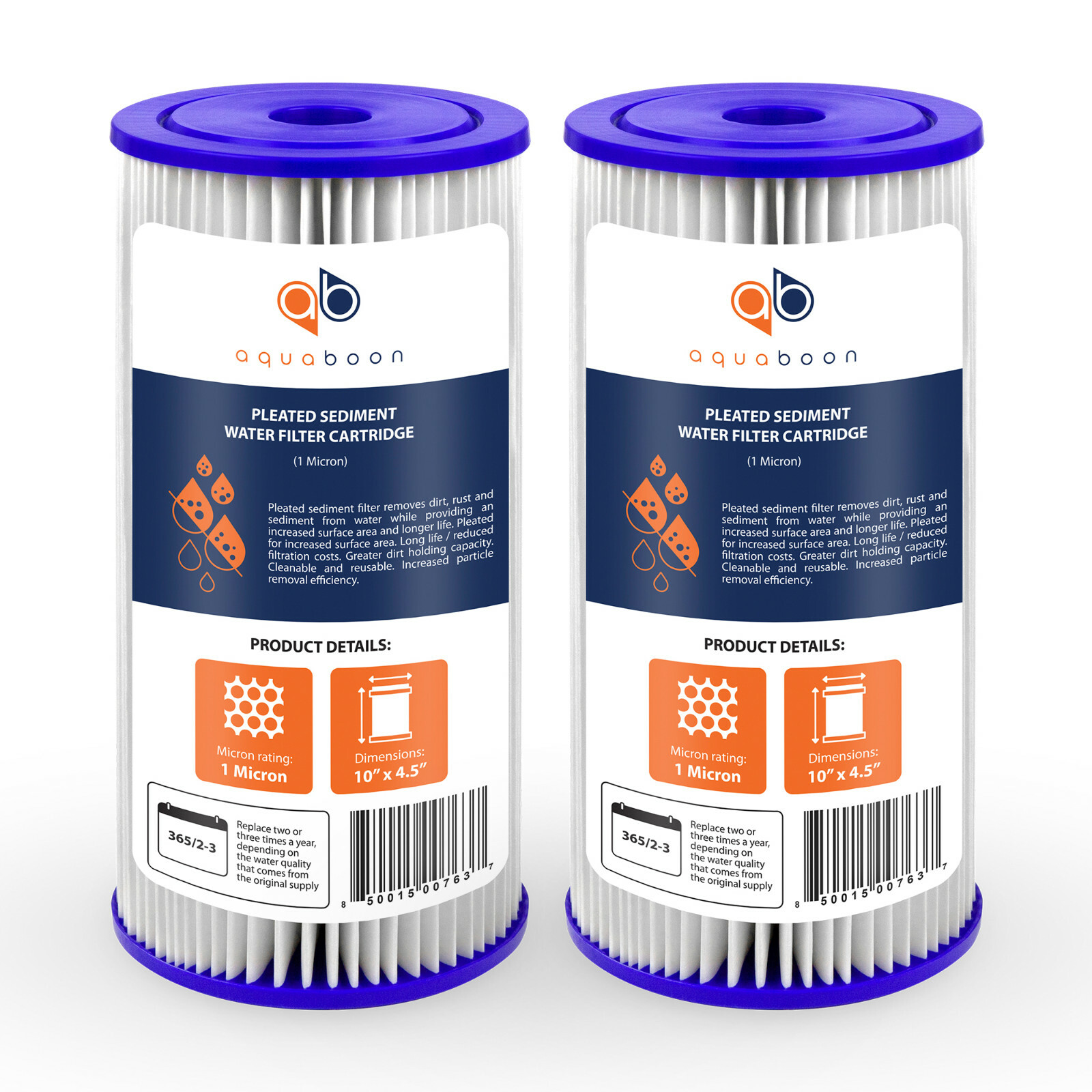 2PK of Big Blue 1µm Pleated Washable Sediment Water Filter 10″x4.5″ by Aquaboon