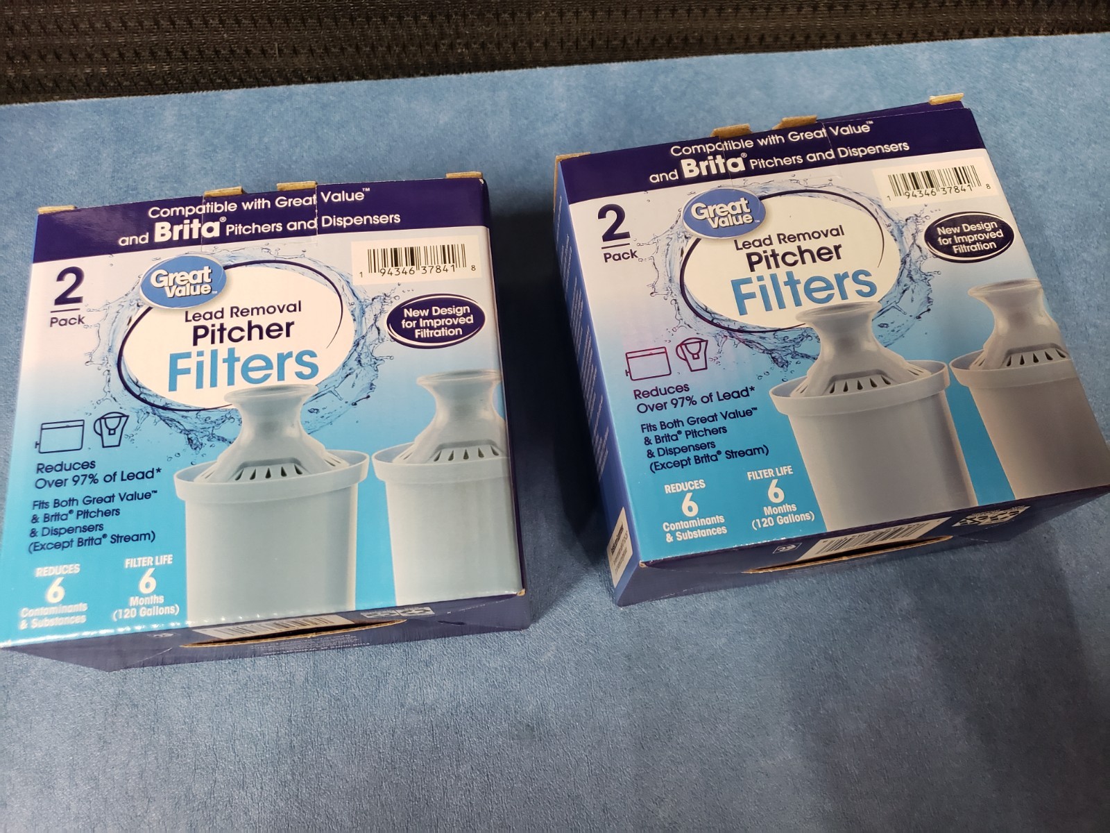 Water Filters, Fits Great Value & Brita Pitchers, Replacement lot of two 2 Packs