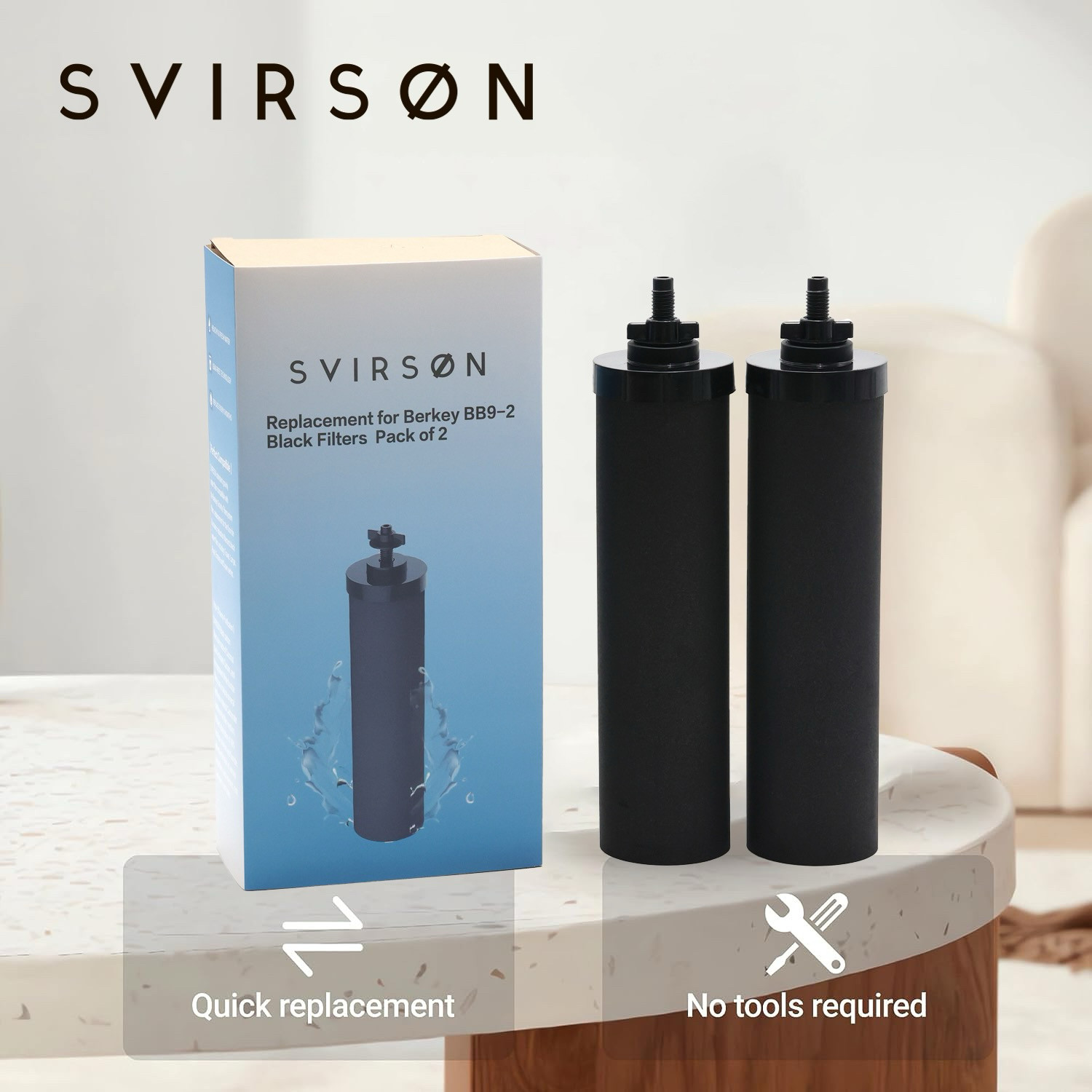 2 Pack BB9-2 Black Water Filter Replacement for Berkey Gravity System
