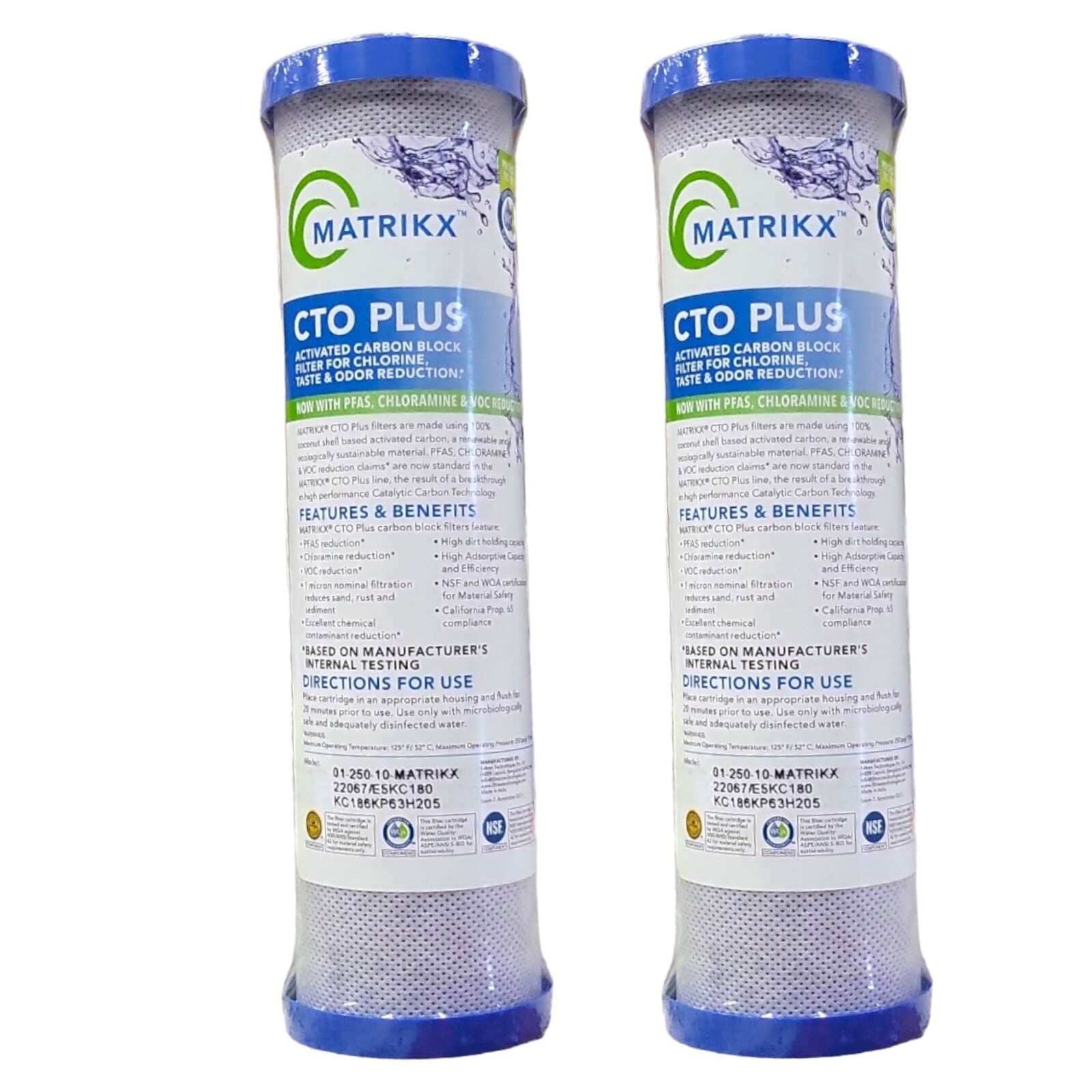 ( 2 PACK) Matrikx 01-250-10-MATRIKX CTO 1-Micron 2.5″ X 10″ Chloramine/VOC/Odor,
