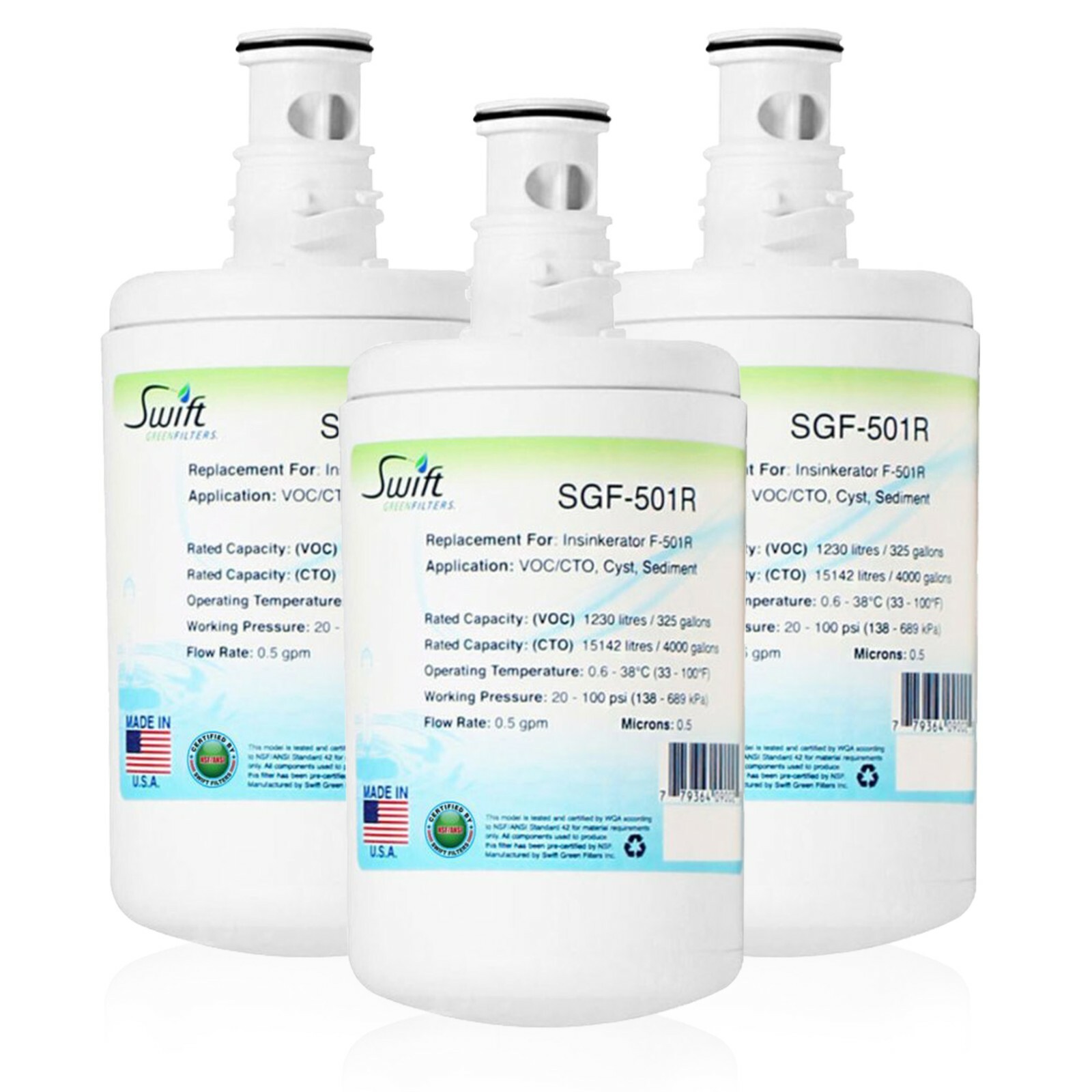 Swift Green Filters SGF-501R Fits for Insinkerator F-501R Water Filter (3 Pack)