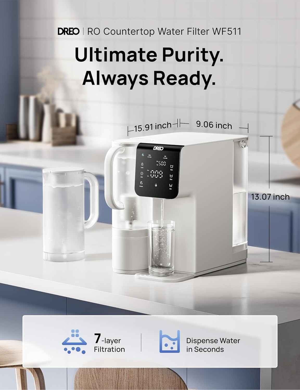 DREO Reverse Osmosis Water Filter Countertop, 7-Stage RO Water Filtration System