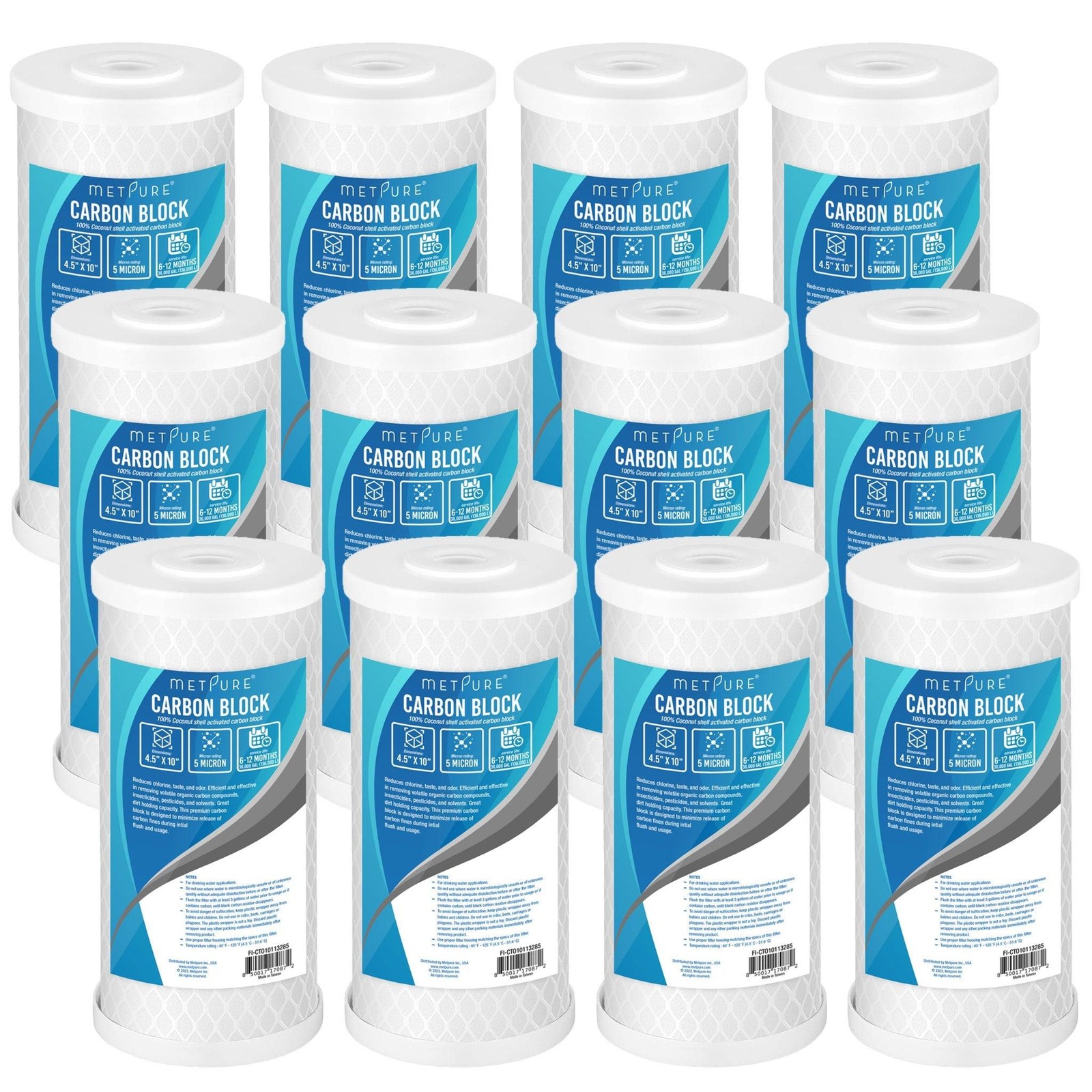 1 to 12 Pack 10” x 4.5” Whole House Carbon Block Water Filter Replacement 5 Mic