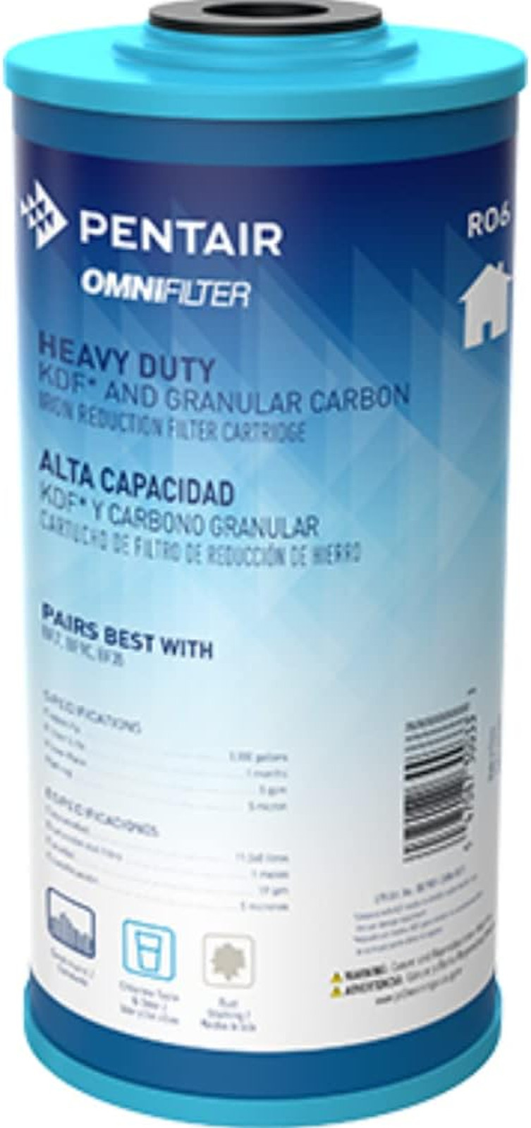 RO6 Carbon Water Filter, 10-Inch, Whole House Heavy Duty Big Blue KDF and Granul