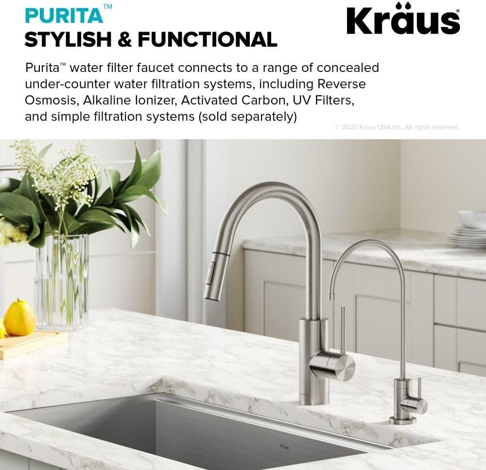 Contemporary 12-Inch Lead-Free Water Filter Faucet in Spot-Free Stainless Steel