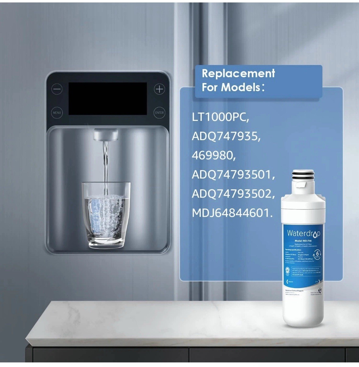 Waterdrop Refrigerator Water Filter Replacement for LG® LT1000P® ADQ74793501 (3)