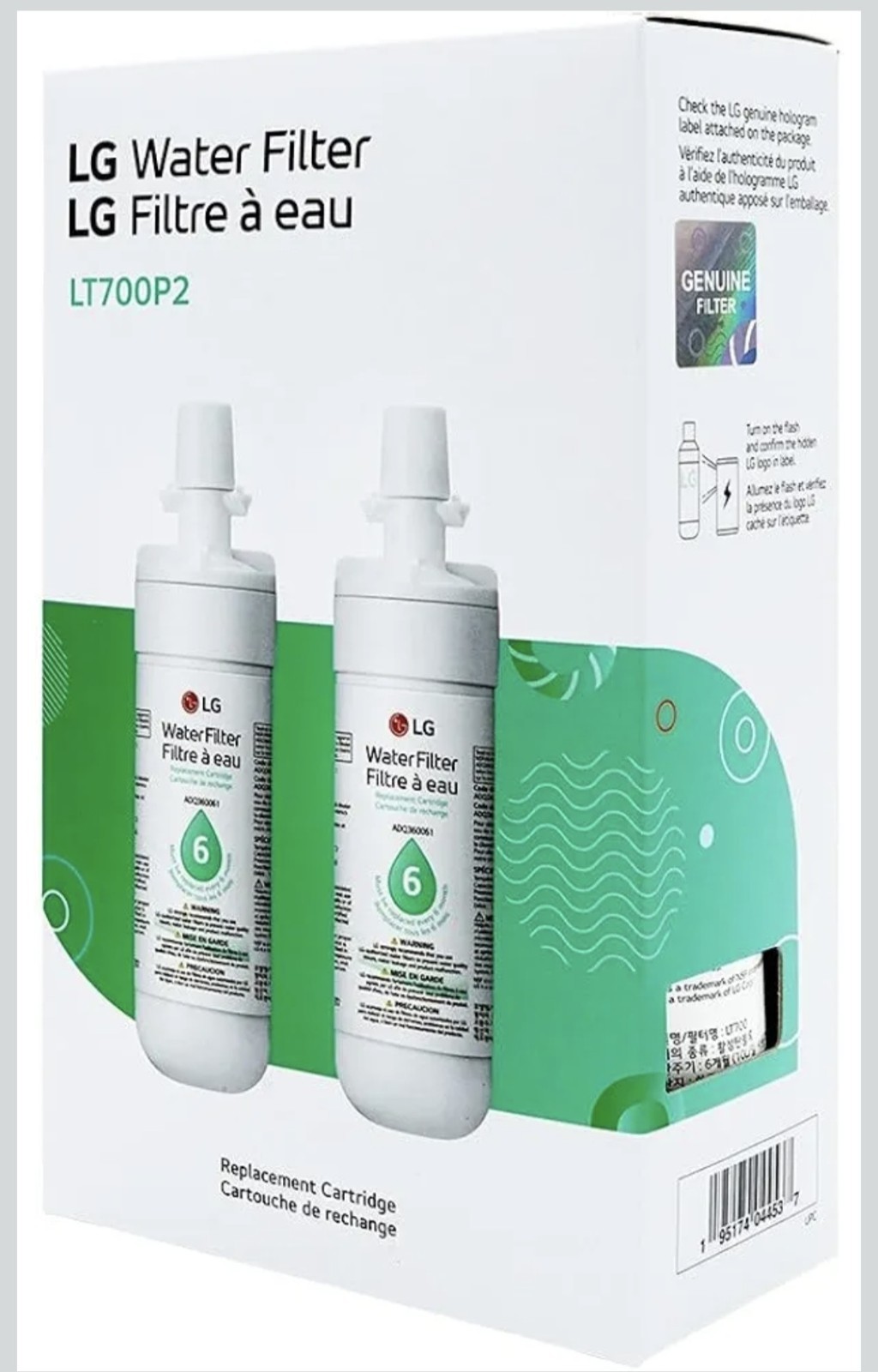 LG LT700P2 6-Month / 200 Gallon Refrigerator Replacement Water Filter 2 Count